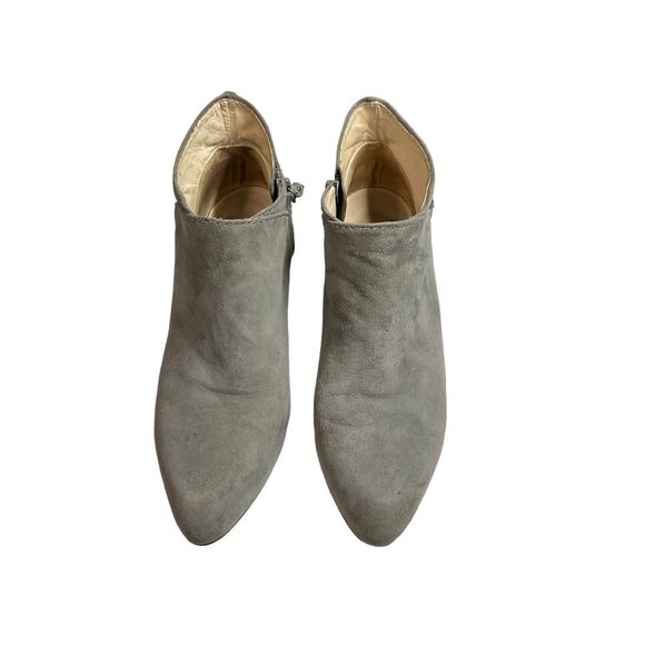 Cole Haan Gray Suede Leather Side Zip Buckle Stack Heeled Shoe Bootie Size 7B - Picture 1 of 16